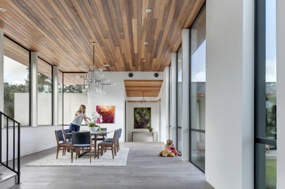Formal Dining Room With Rows of Windows Modern dining room