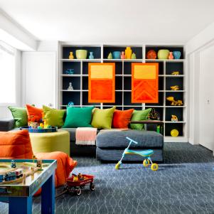 Yellow and Orange Accents in Blue Playroom
