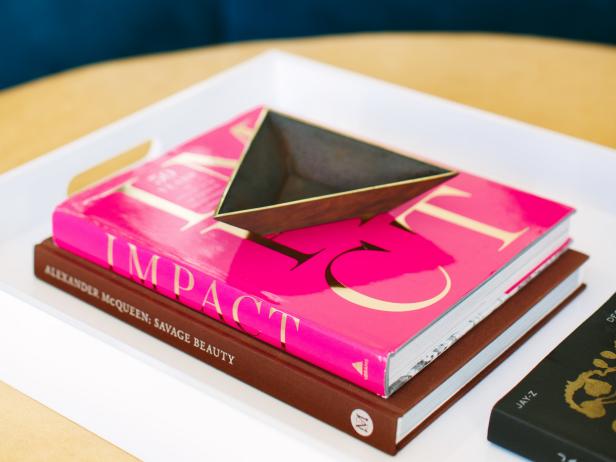 Modern White Tray with Pink, Gold and Brass Accessories