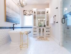 White Bathroom With Gold Table
