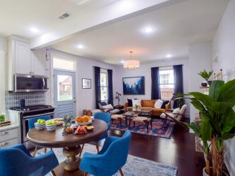 Blue Kitchen/Living Room Brown Hardwood Brown Floors