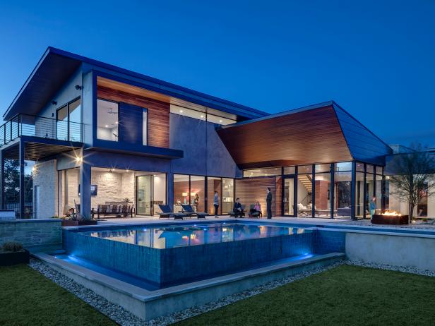 Modern Exterior and Pool at Night