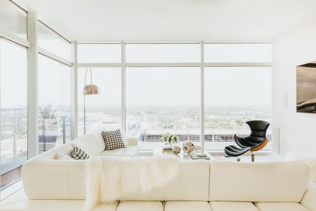 Contemporary High-Rise Condo Living Room in White