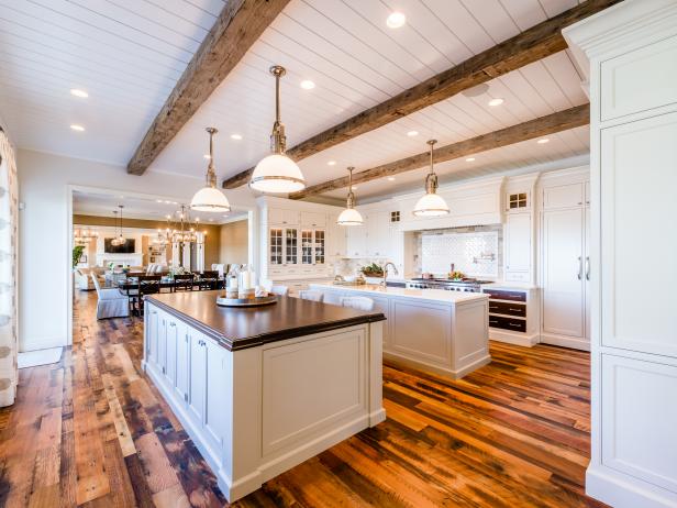 White Country Kitchen With Two Islands