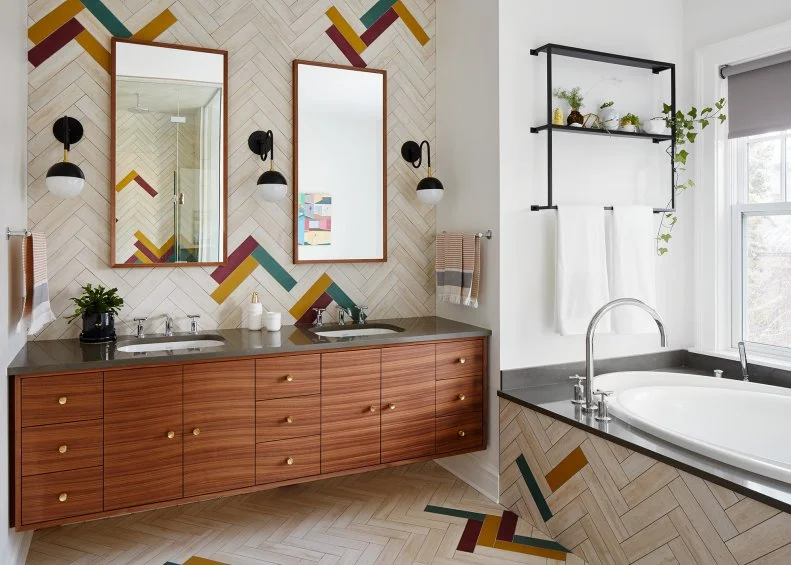 Bathroom With Herringbone Pattern