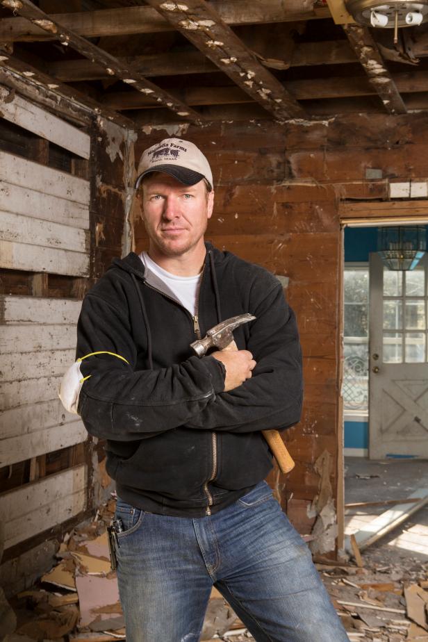 Portrait of Fixer Upper Host Chip Gaines in the Harp's living room on demolition day, as seen on HGTV's Fixer Upper.  (portrait)