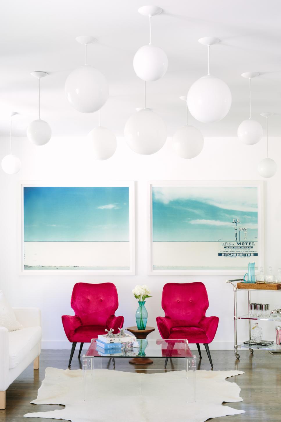 Neutral, Eclectic Living Room with Bold, Bright Colors Bold, Bright Colors in Neutral, Eclectic Living Room