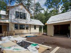 The future driveway is covered with siding to be installed on the HGTV Smart Home 2018 in Palmetto Bluff, SC.
