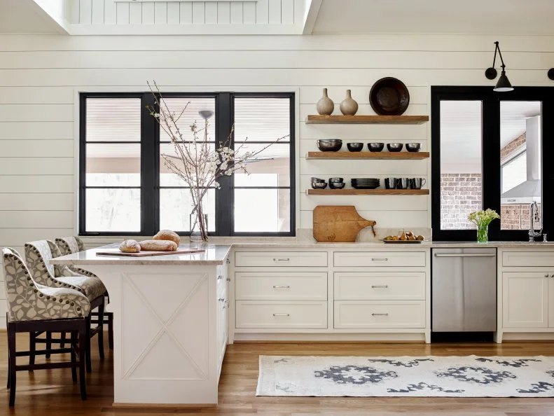 White Open Plan Kitchen With Rug