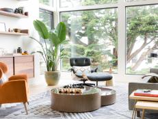 Midcentury Living Room With Orange Armchair