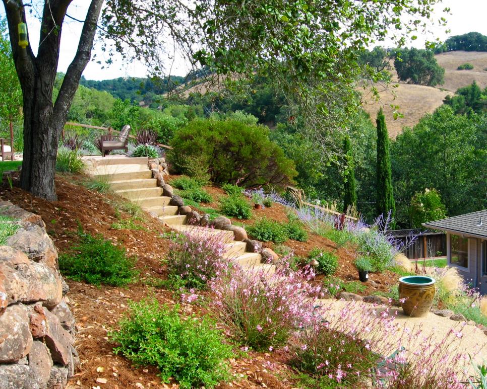 Staircase Overlooks Charming California Hillside Mediterranean outdoor space