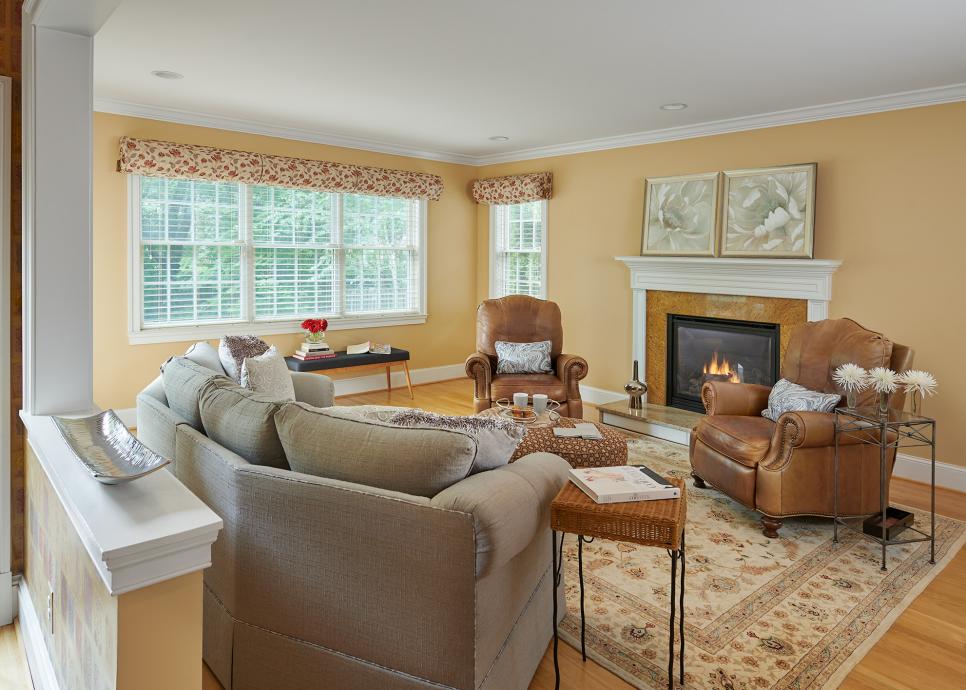 Contemporary Family Room With Upholstered Furnishings And Traditional Fireplace Family Room With Contemporary Upholstered Furnishings