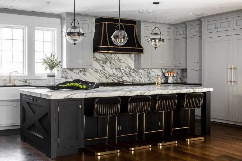 Gray Kitchen With Black Island