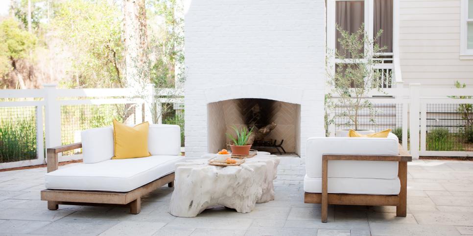 Patio With White Brick Fireplace Patio and White Brick Fireplace
