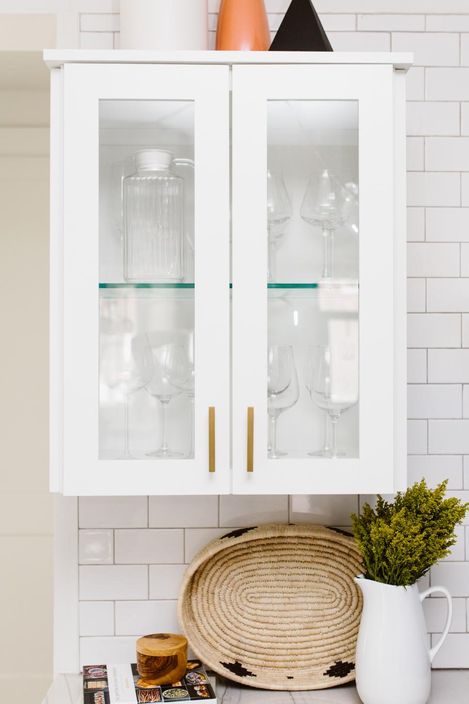 Glass Front Kitchen Cabinet and Basket Glass Front Kitchen Cabinet