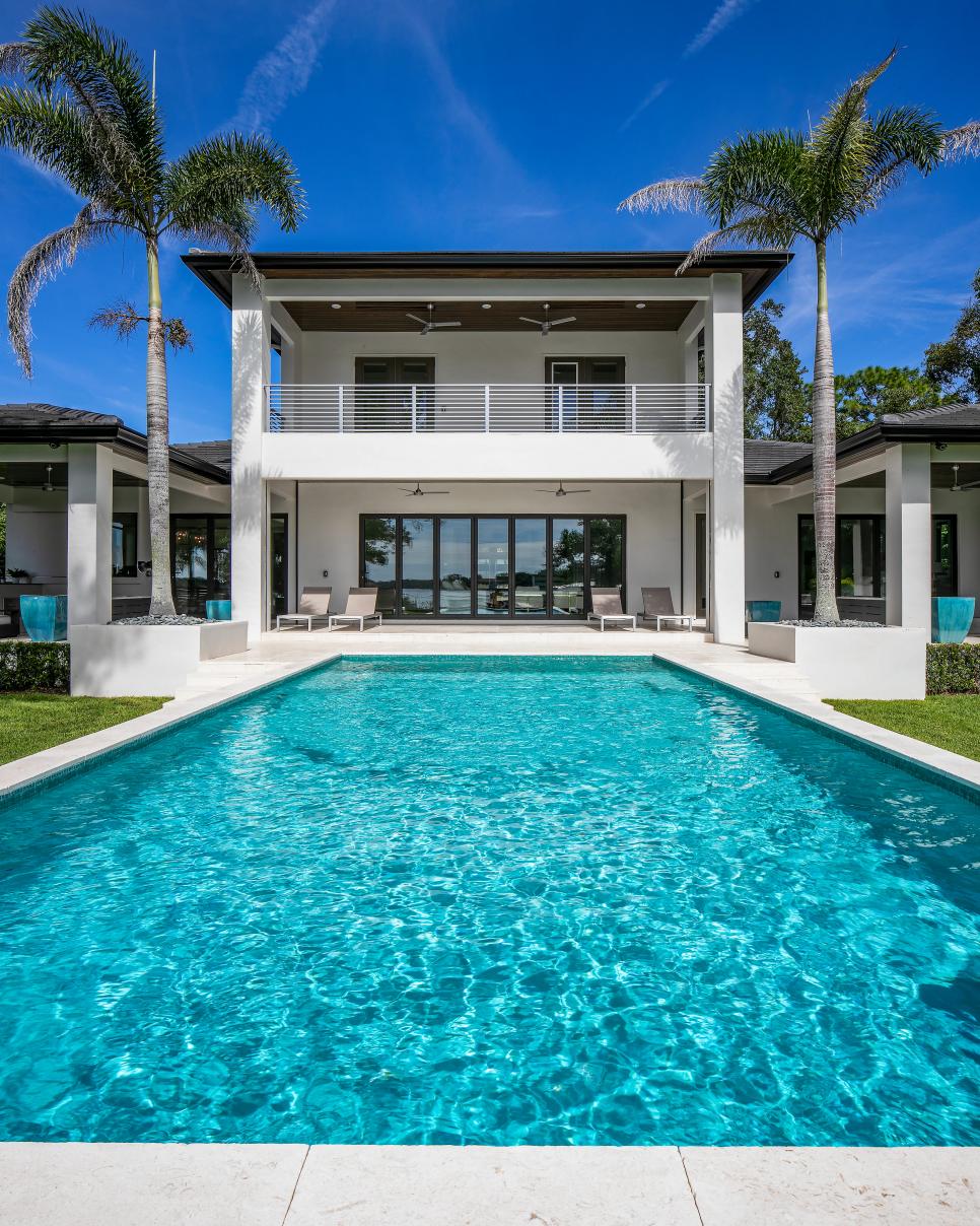 White Rear Exterior and Pool White Exterior and Pool