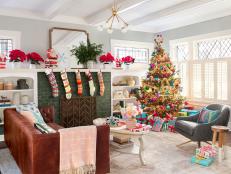The living room featured in HGTV Magazine's December 2018 Christmas Through The House Tour