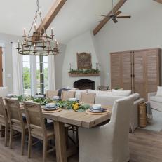 Neutral Cottage Great Room with Brown Exposed Beams 