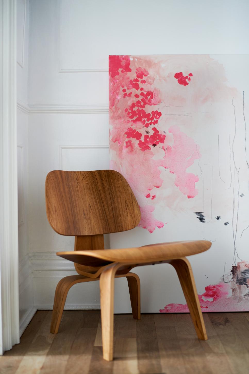 Wood Chair and Pink Art Chair and Pink Art