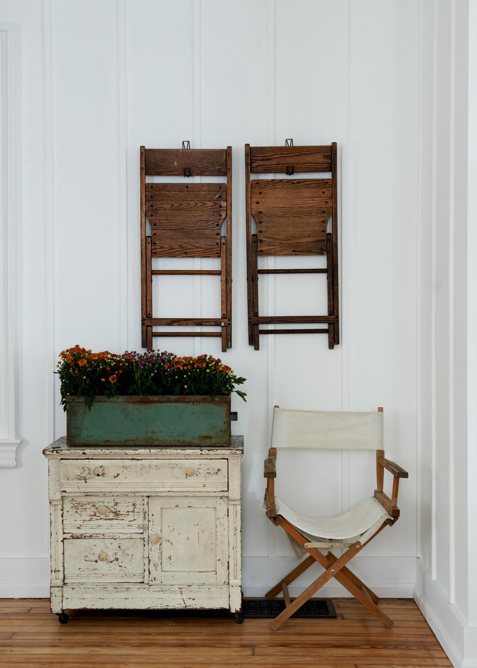 White Vintage Cabinet and Director's Chair Vintage Cabinet and Director's Chair