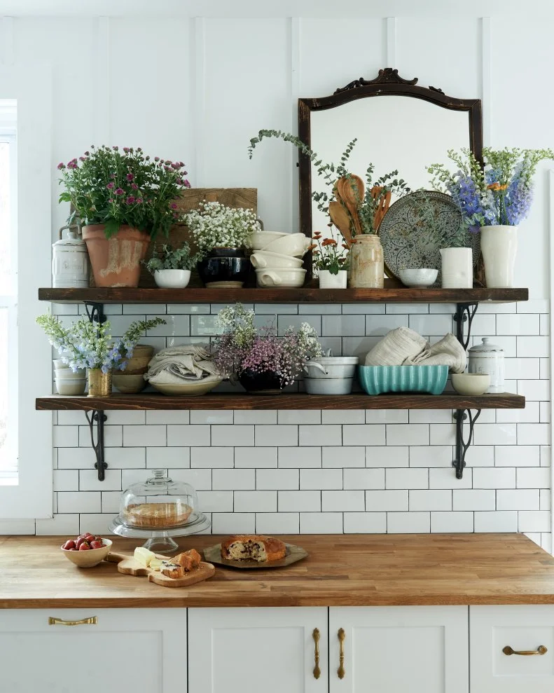 Kitchen Shelves and Subway Tile