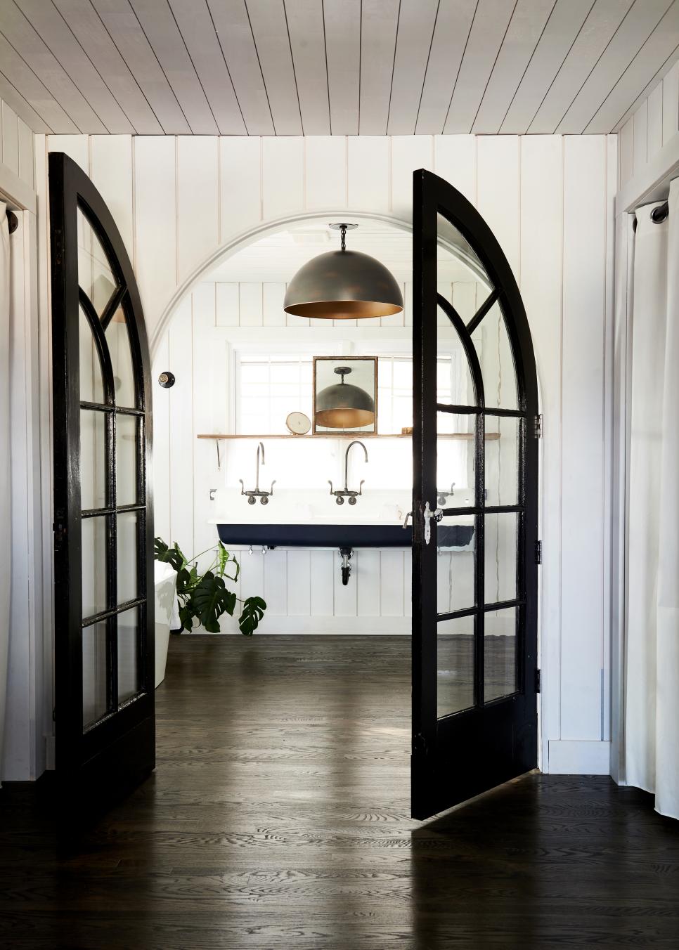 White Country Bathroom With Black French Doors Country Bathroom With Black French Doors