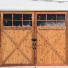 White Country Exterior with Brown Garage Doors 