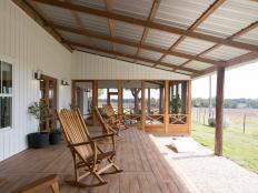 Country Neutral Porch with Brown Rocking Chairs 