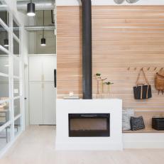 Modern Neutral Foyer with White Fireplace 