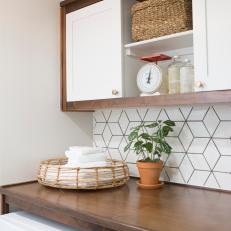 Contemporary Neutral Laundry Room with White Backsplash