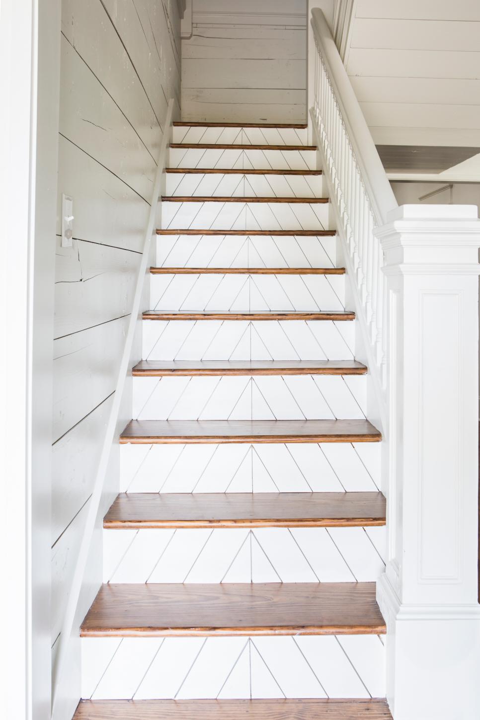 Contemporary White Staircase Featuring Shiplap White Staircase Featuring Shiplap