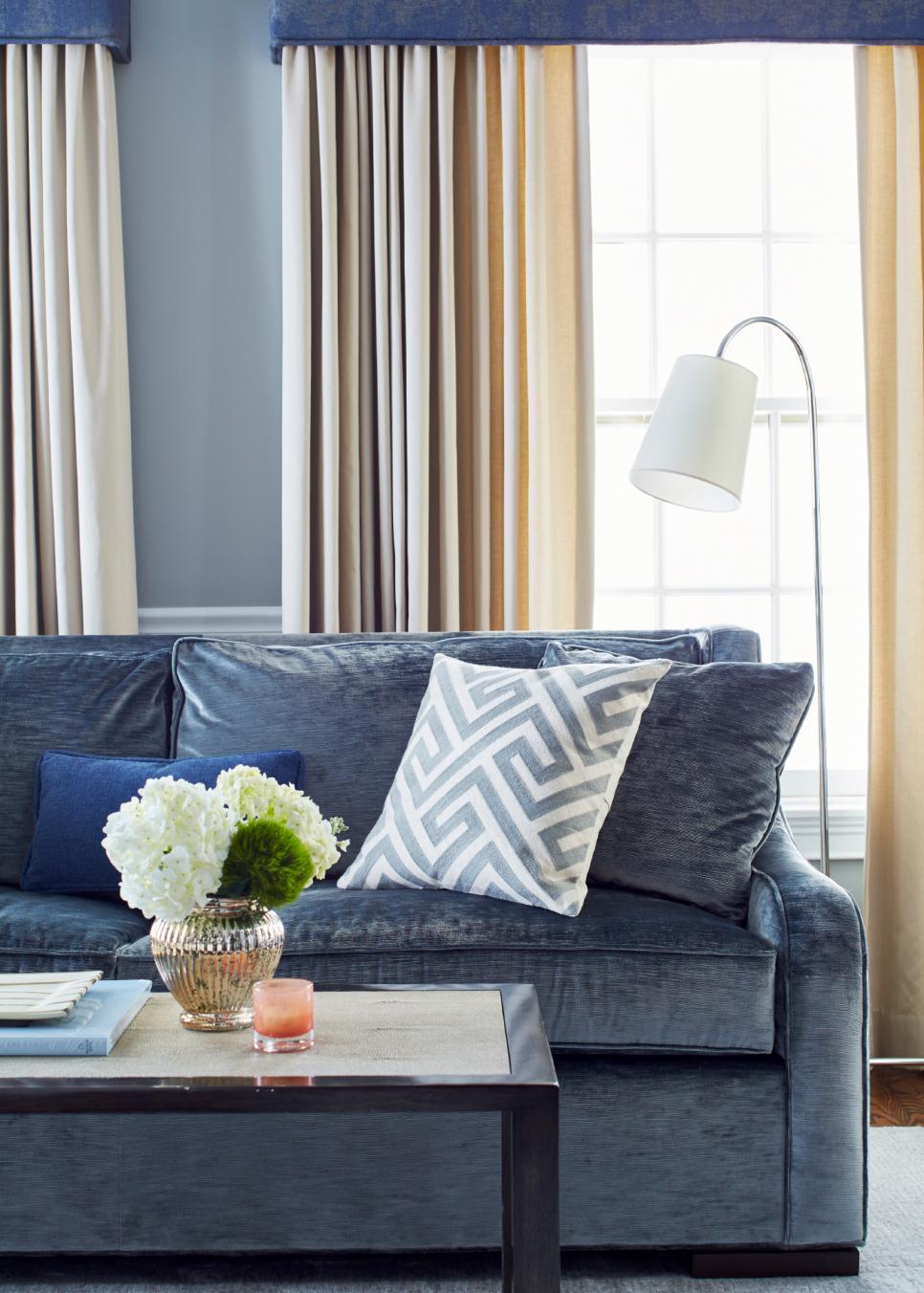 Blue Velvet Sofa and White Hydrangeas Blue Velvet Sofa