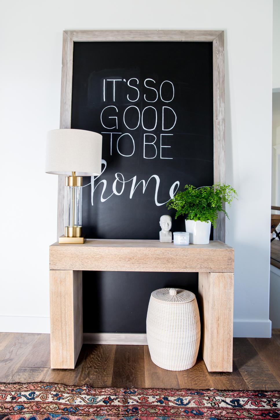 Console Table and Chalkboard Sign modern foyer with farmhouse accents