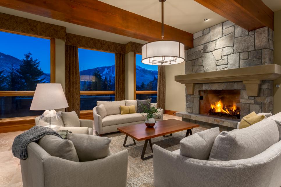 Stone Fireplace Warms Living Room rustic living room with stone fireplace