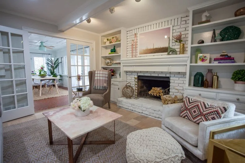 As seen on HGTV's Flipping Virgins, after, Sarah and Ann's post-flip upstairs den in their flip property in Sandy Springs, GA.