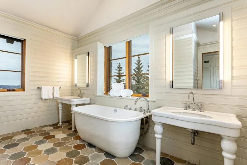 Contemporary Farmhouse Bathroom With Freestanding Tub