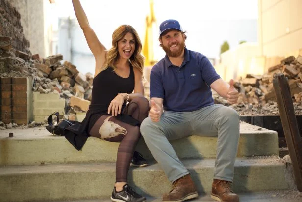 Host Alison Victoria and contractor Donovan Eckhardt at their renovation after demolition went further than expected on Windy City Flip