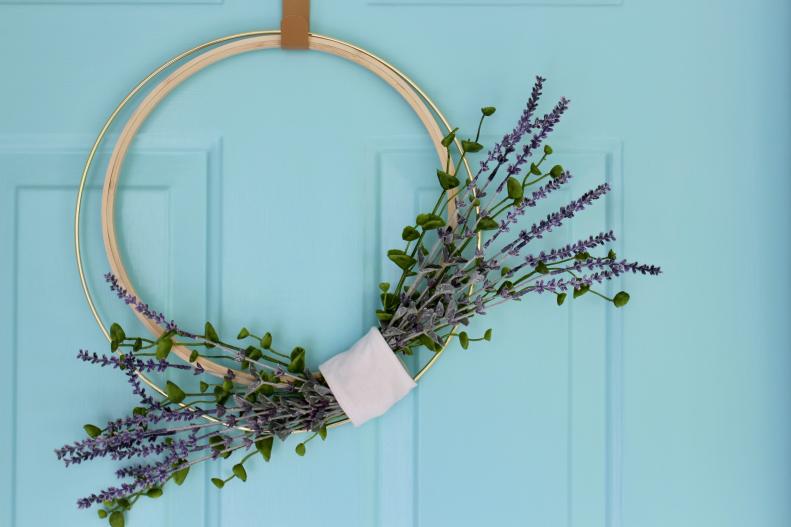 Lavender and Eucalyptus Wreath on Aqua Front Door