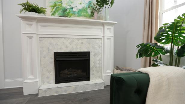 The beautiful fireplace that Mina and Karen put in the home they re-built on Sanders especially for a prospective homebuyer Kelly as seen on Good Bones 