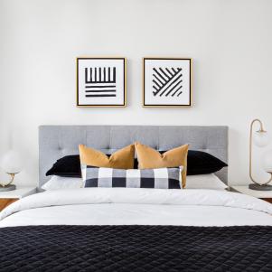 Black and White Bedding in White Bedroom