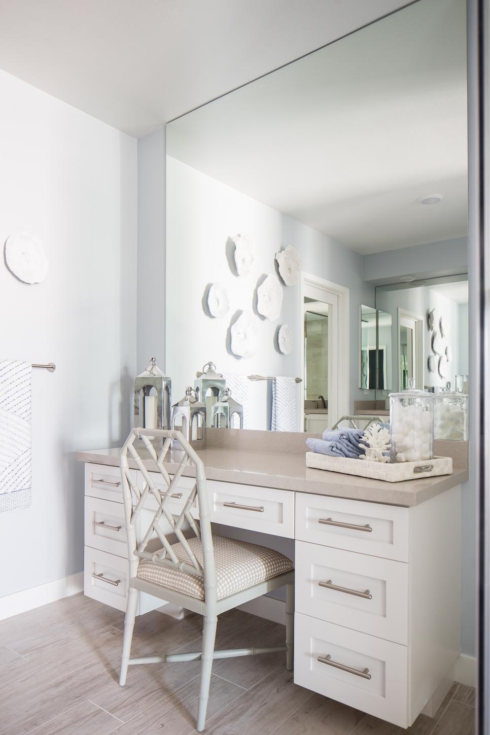 Contemporary White And Neutral Built In Dressing Table And Chair White And Neutral Built In Dressing Table With Contemporary Accents