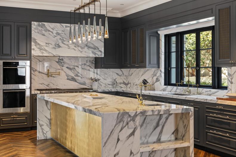 contemporary kitchen with marble island