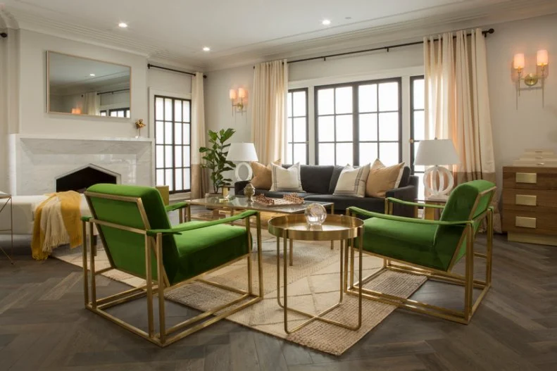 The living room of Drew Scott and fiancé Linda Phan’s newly renovated home in Los Angeles, as seen on Property Brothers at Home: Drew’s Honeymoon House. After 0063.