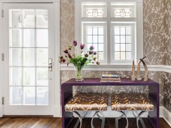 Brown Contemporary Foyer With Purple Console