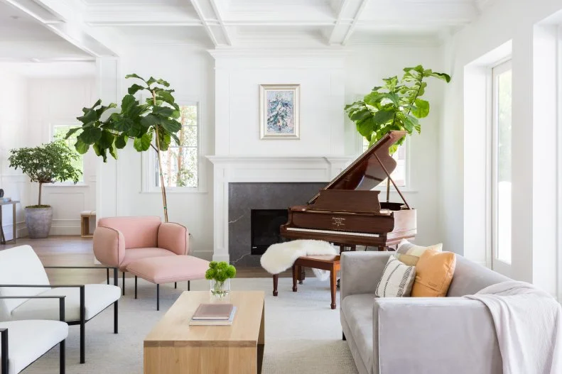 Neutral Living Room With Pink Chair