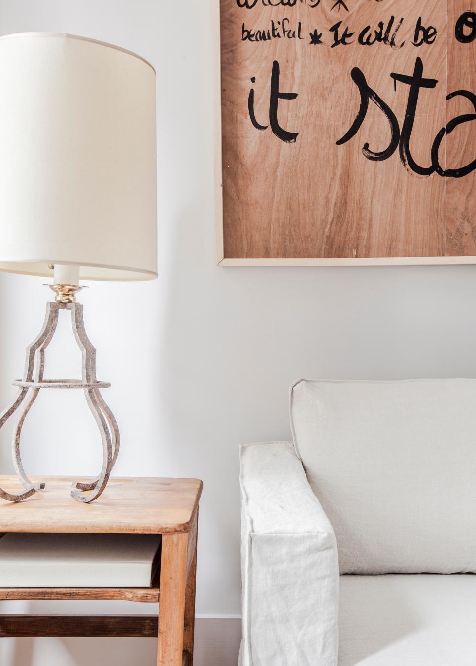 Plywood Art and White Linen Sofa Art and White Linen Sofa