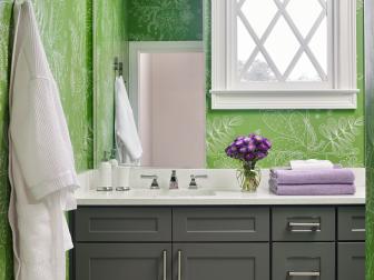Green Bathroom With Wallpaper