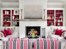 Pink and White Transitional Living Room