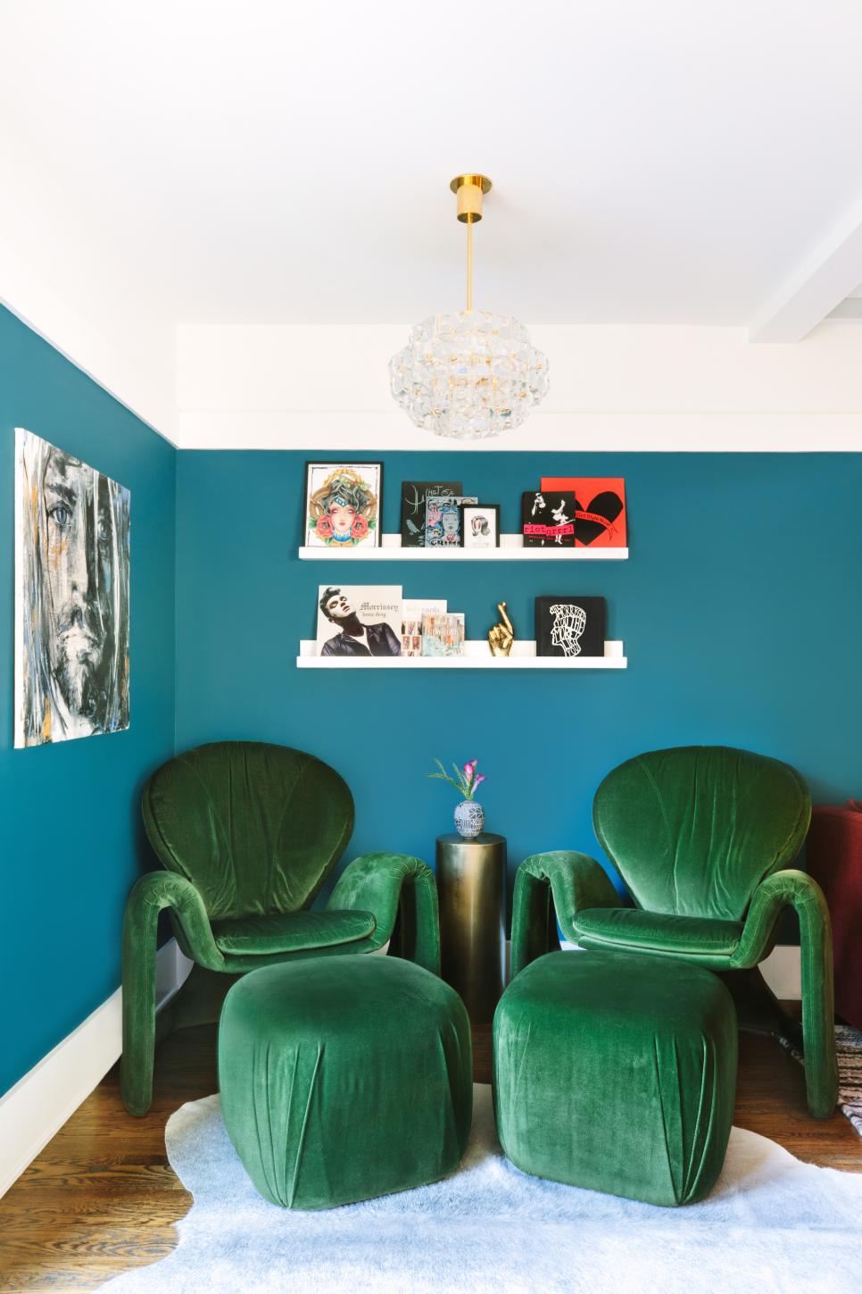 Emerald Green Chairs Create Luxe Reading Corner eclectic sitting room with green armchairs