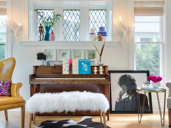 Living Room With Upright Piano